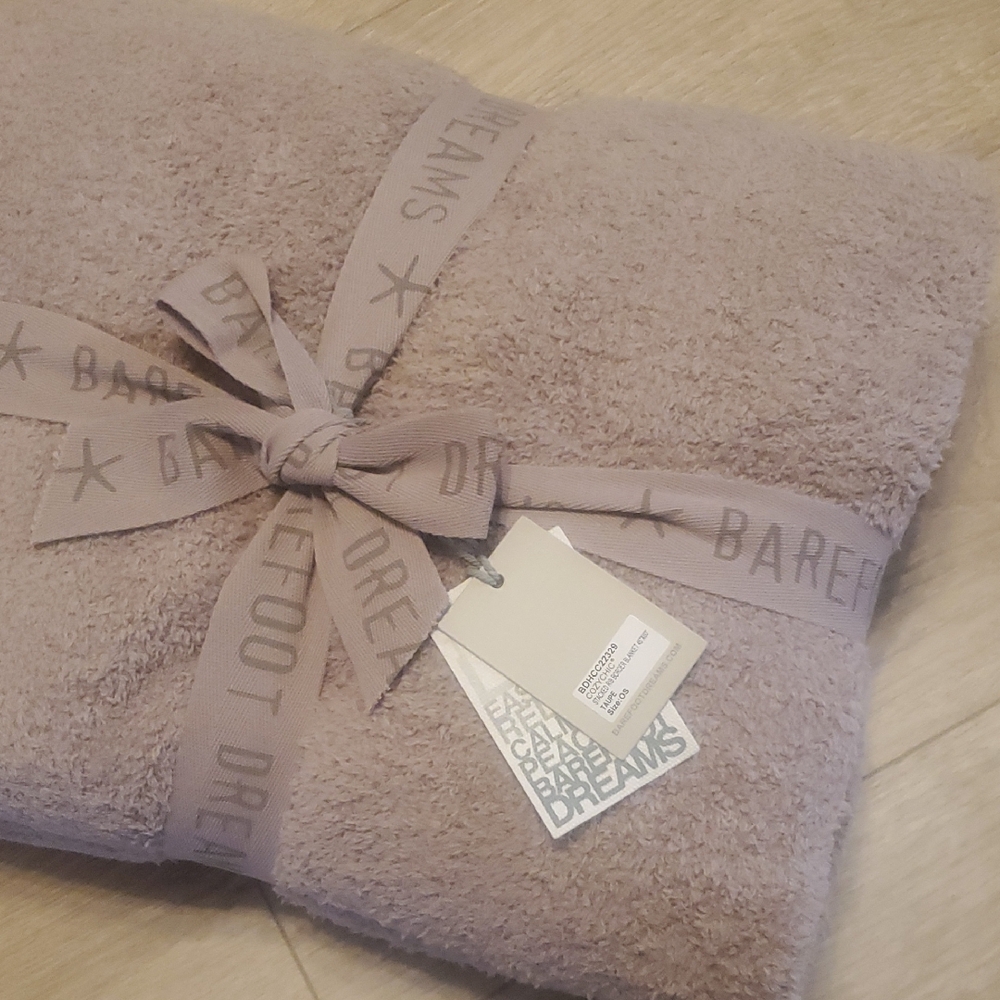 Barefoot Dreams CozyChic Stacked Rib Border Blanket 45"x60" Taupe NEW